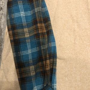 Tan shirt with plaid sleeves